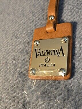 New Valentina Leather Tag in Cognac Brown with Gold Plate